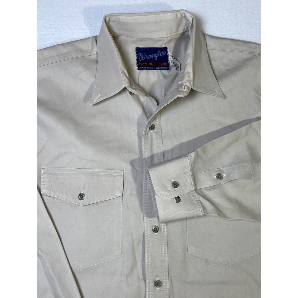 Wrangler Mens Western Shirt Tan Button Up Long Sleeve X-Long Tails 100% Cotton